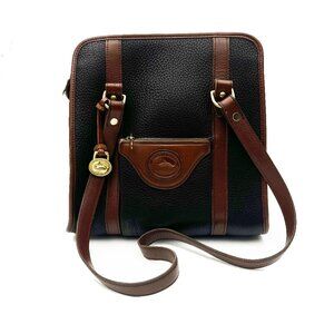 Dooney & Bourke Vintage Leather Satchel Handbag Purse Bag Black Tan